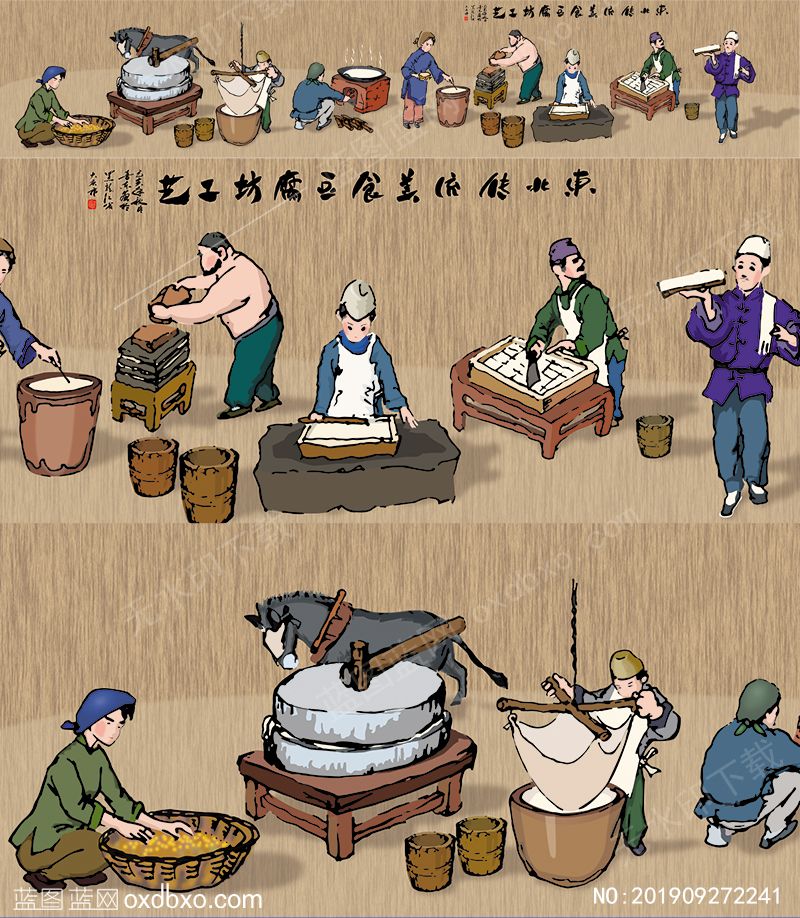 东北传统豆腐坊美食工艺壁画美食背景墙画素材_作品编号NO:201909272241(图1)