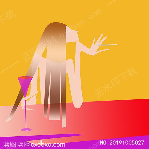 酒吧美女喝红酒插画手绘果酒洋酒壁画适量画PSD格式绘画素材_作品编号NO:20191005027(图1)