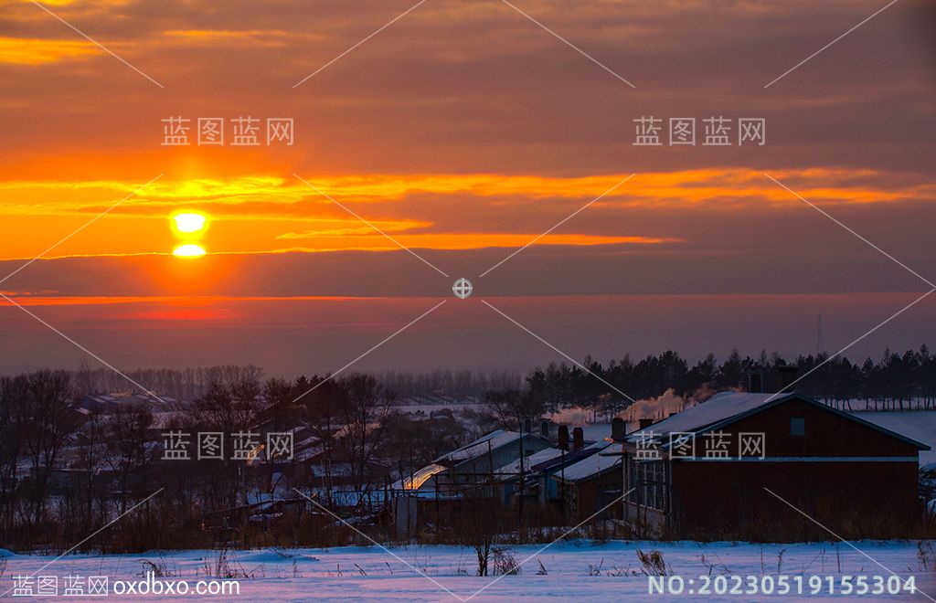 17夕阳雪景民房平方东北农村雪乡摄影素材编号_NO20230519155304.jpg