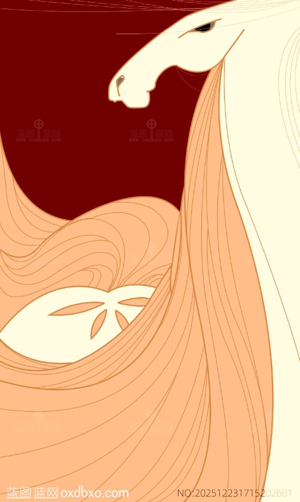 商用设计素材古风骏马线条抽象装饰白马年海报素材