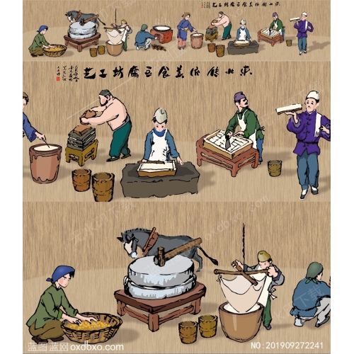 东北传统豆腐坊美食工艺壁画美食背景墙画素材_作品编号NO:201909272241