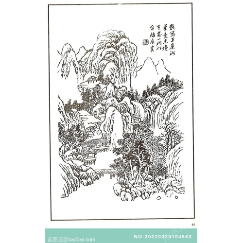 芥子园山水画集白描山水中国传统国画素材_作品编号：NO:20220320104563