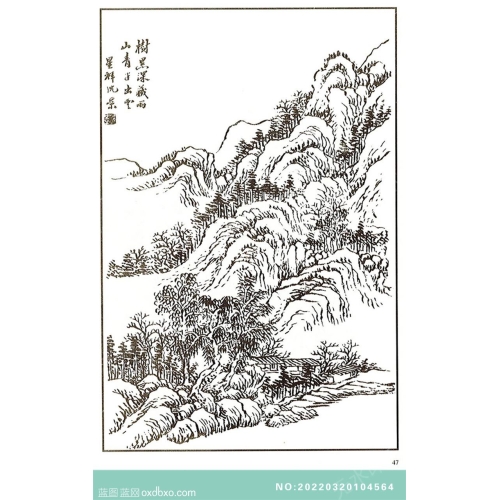 芥子园山水画集白描山水中国传统国画素材_作品编号：NO:20220320104564