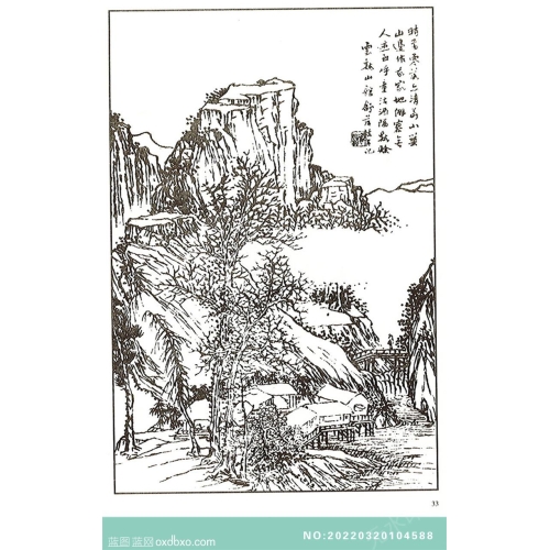 芥子园山水画线描中国传统国画素材_作品编号：NO:20220320104588