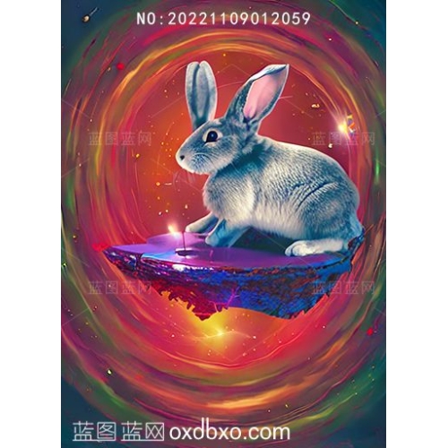 兔年3D玄幻小兔子山顶奇幻背景生肖小兔子插画素材编号_NO:20221109012059