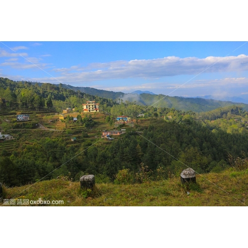 尼泊尔自然风光山峰小镇摄影图片素材