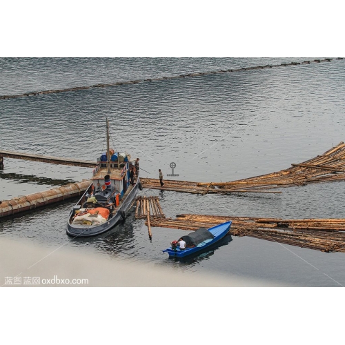 朝鲜风光水上风景小船木筏摄影图片素材