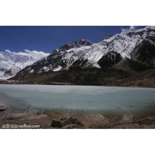 西藏 雪山 冰山 冰河 冰湖 冰川 封冻 河水 湖水 冻结 结冰 远山 风景 风光 商业摄影 商用图片