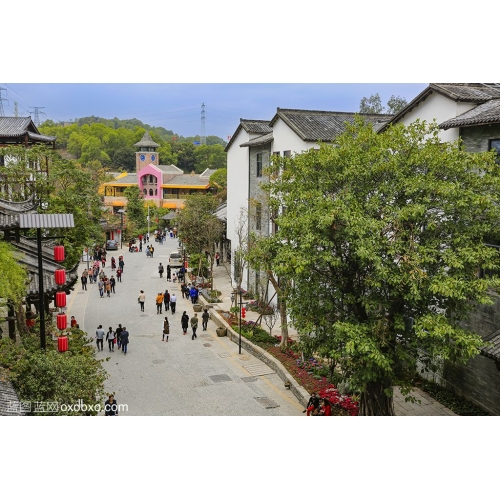 深圳市 甘坑小镇 古建筑 古楼 俯视 鸟瞰 串灯 风情 风光 风景 商业摄影 商用素材