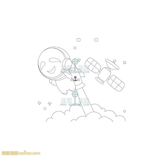 宇航员航天员漫画线描火箭宇宙飞船航天器psd免费素材