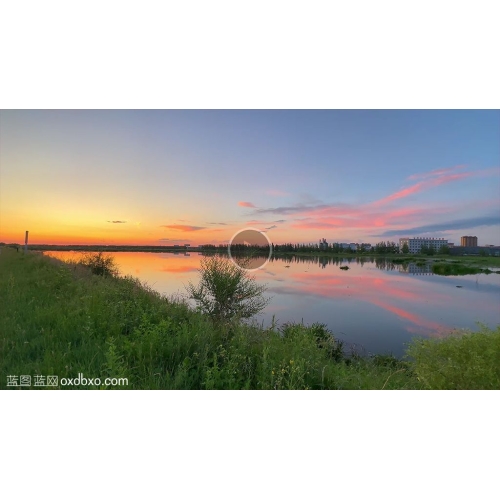 视频双阳河湿地夕阳黄昏开阔的天空拜泉县